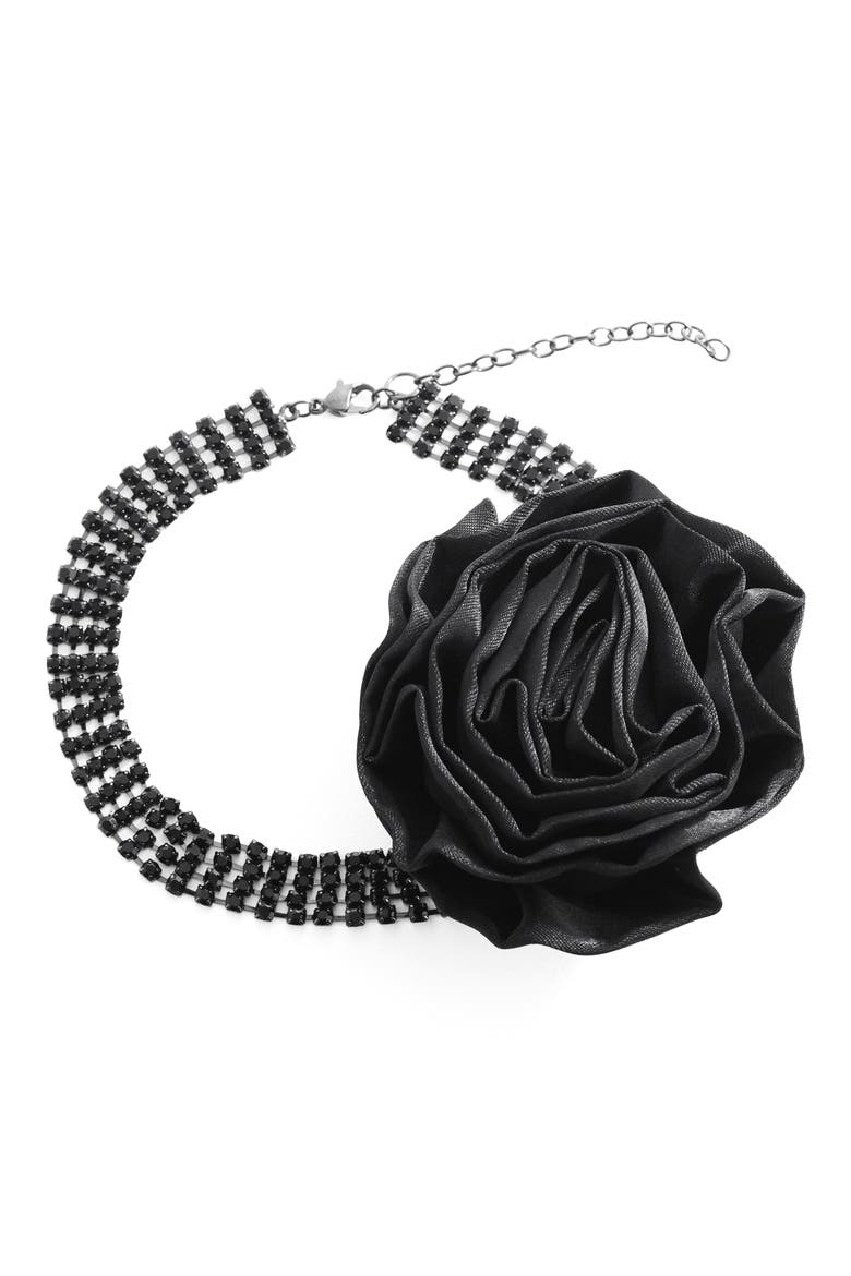 Maxi Flower Choker Necklace, Main, color, BLACK