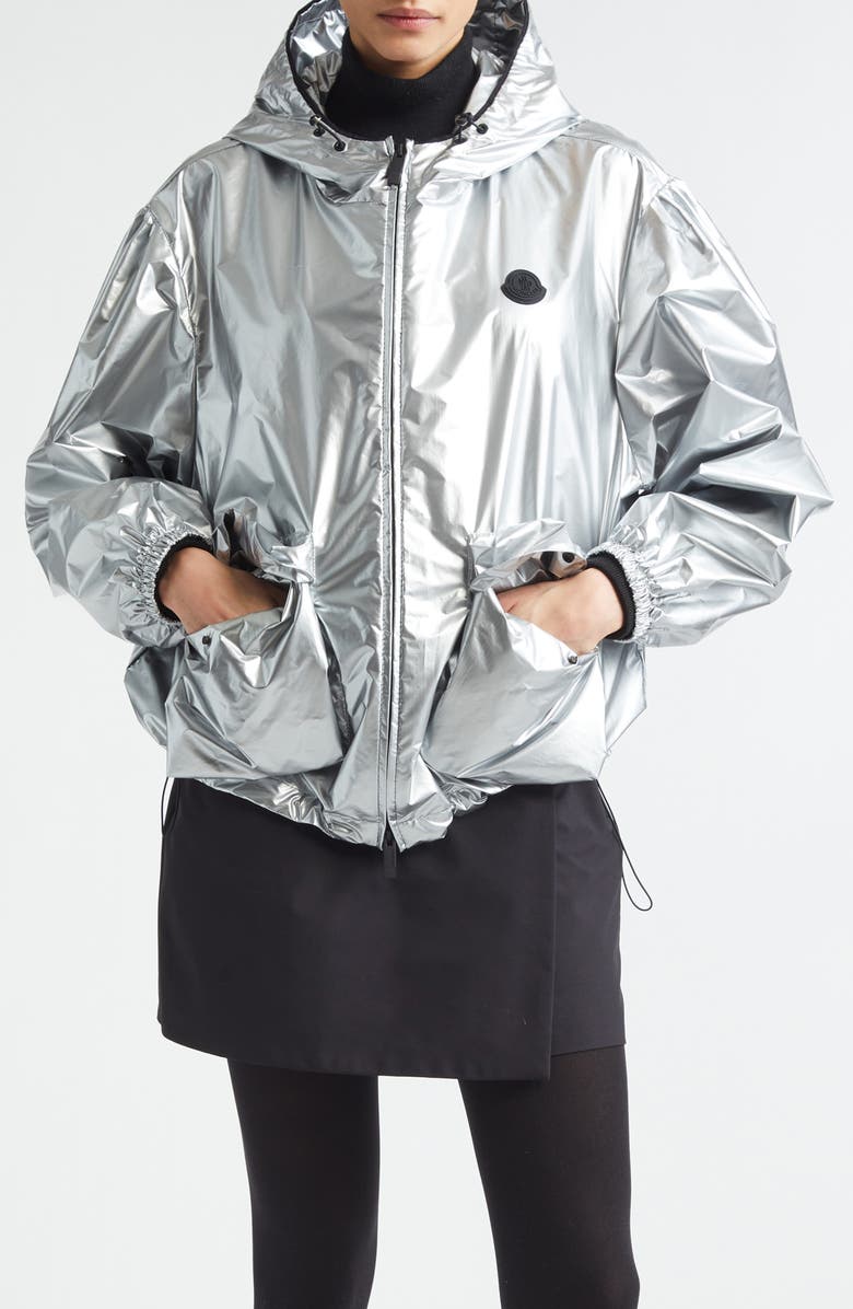 Moncler Ylang Metallic Bomber Jacket, Main, color, Metallic Silver