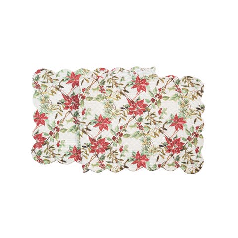Eve Holly Sprig & Poinsettias 100% Cotton Quilted Christmas Table Runner 14" x 51"