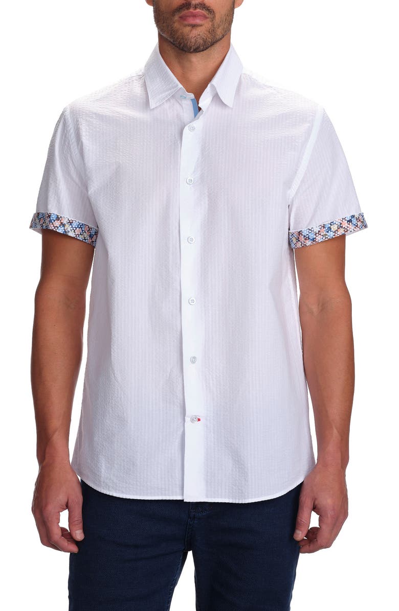 STUDIO GARNET LOS ANGELES Seaside Short Sleeve Cotton Seersucker Button-Up Shirt, Alternate, color,