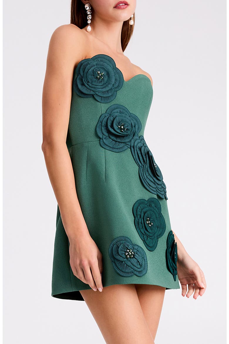 Gia Floral Appliqué Strapless Minidress, Alternate, color, GREEN