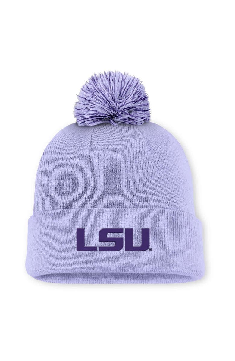 Nike Men's Nike Light Purple LSU Tigers Primetime Peak Campus Cuffed Knit Hat with Pom, Main, color, Light Purple