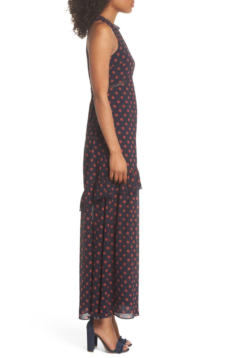 NSR Dot Ruffle Maxi Dress, Alternate, color, 