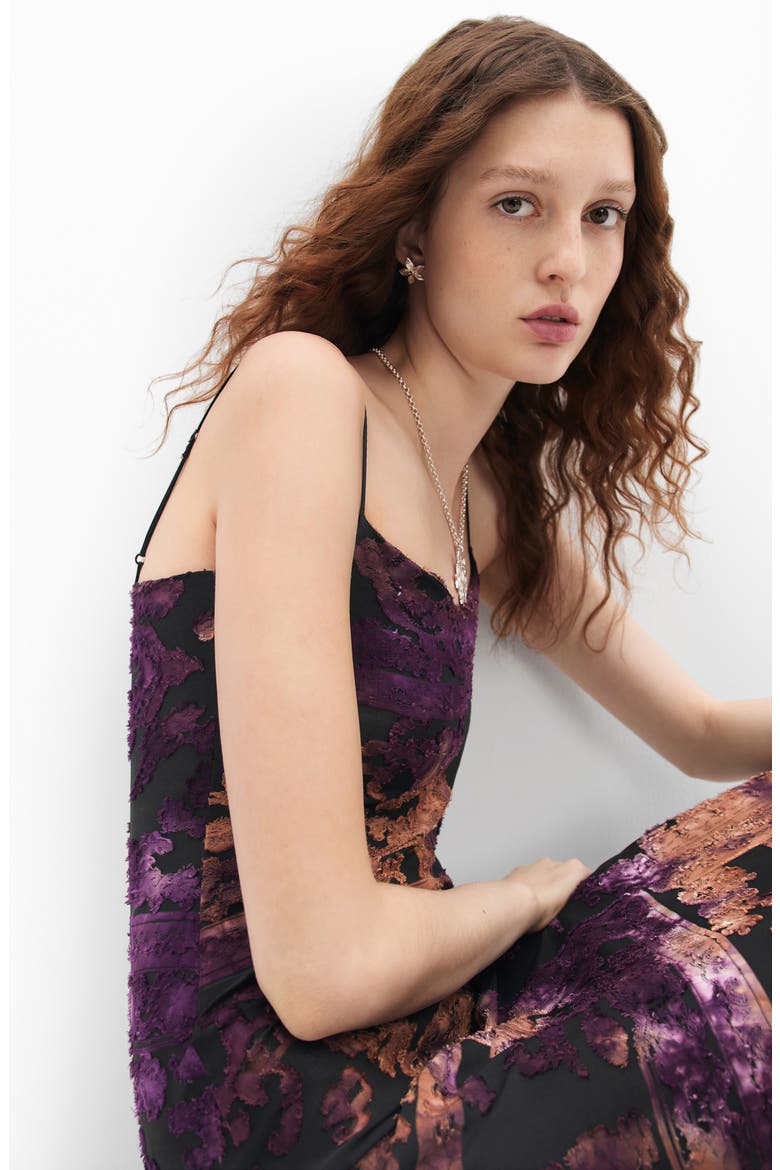 Rosy Velvet Jacquard Dress & Pullover Sweater, Alternate, color, PURPLE/ BLACK MIX
