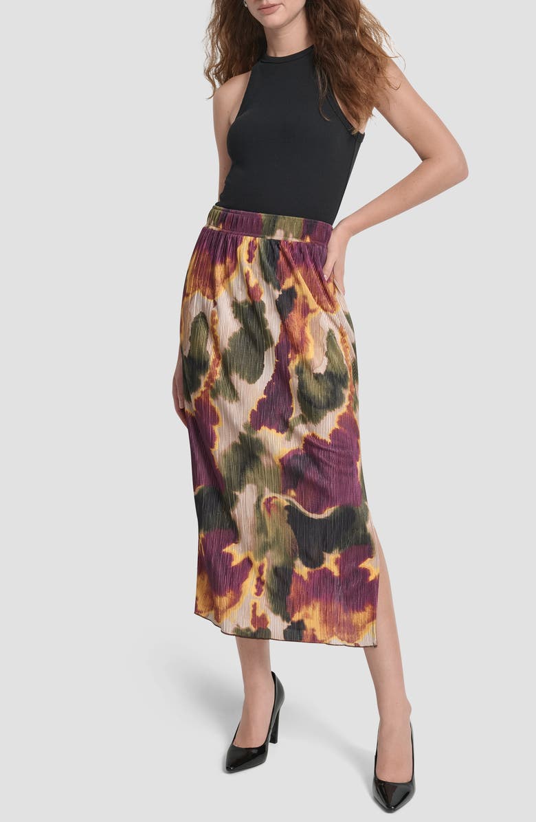 DKNY Print Plissé Midi Skirt, Alternate, color, Ink Diffusion