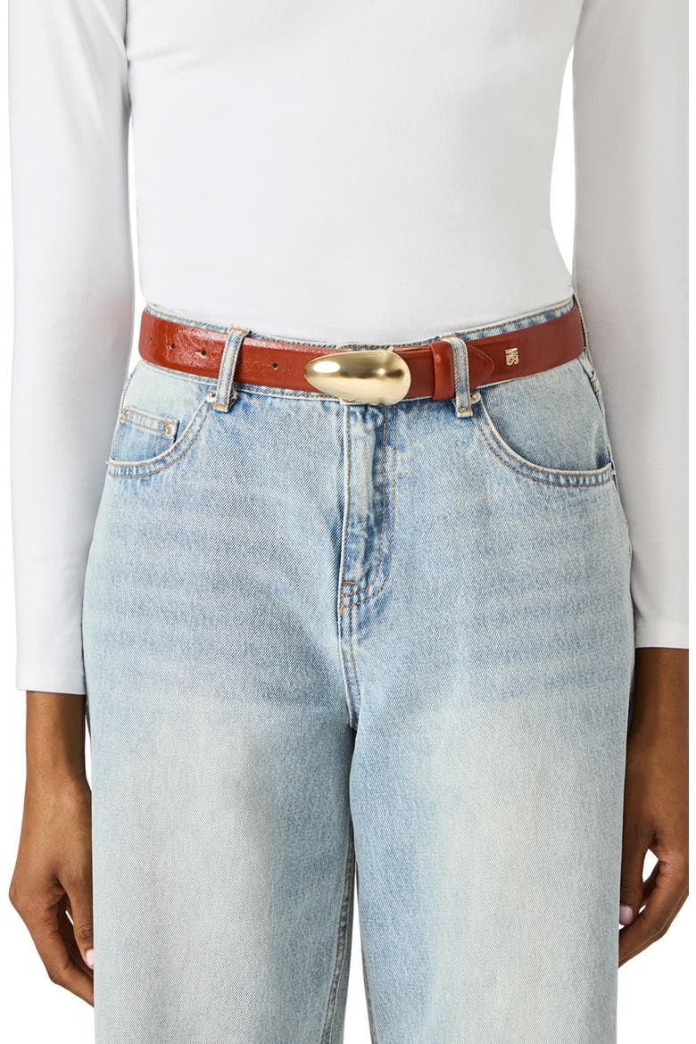 Glossy Teardrop Buckle Belt, Alternate, color, DARK RUST