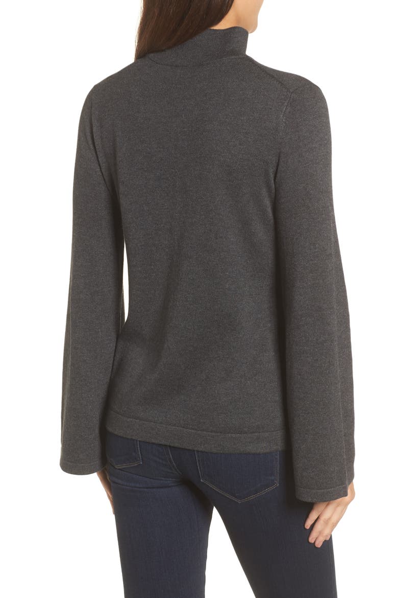 Bell Sleeve Choker Neck Sweater, Alternate, color, MEDIUM HEATHER GREY