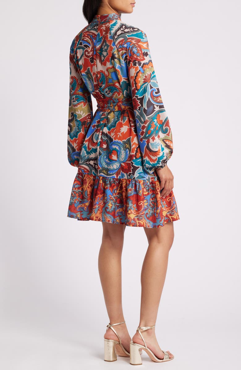 Tahari ASL Twin Print Tie Belt Mock Neck Long Sleeve Dress, Alternate, color, 