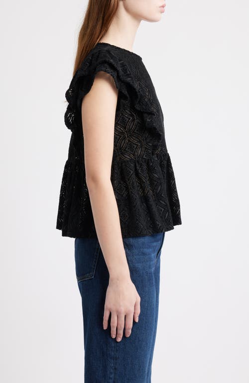 Treasure & Bond Flutter Sleeve Peplum Top In Black
