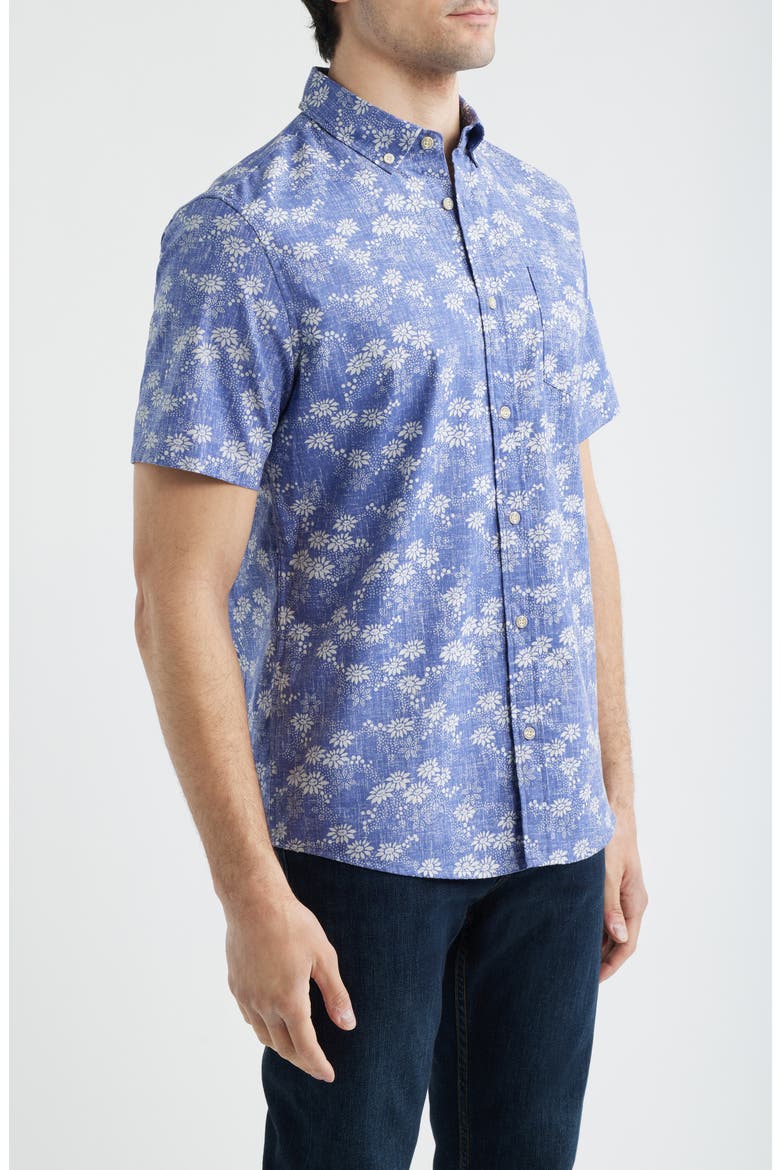 Kyoto Spring Floral Short Sleeve Cotton Blend Button-Down Shirt, Alternate, color, SKIPPER BLUE