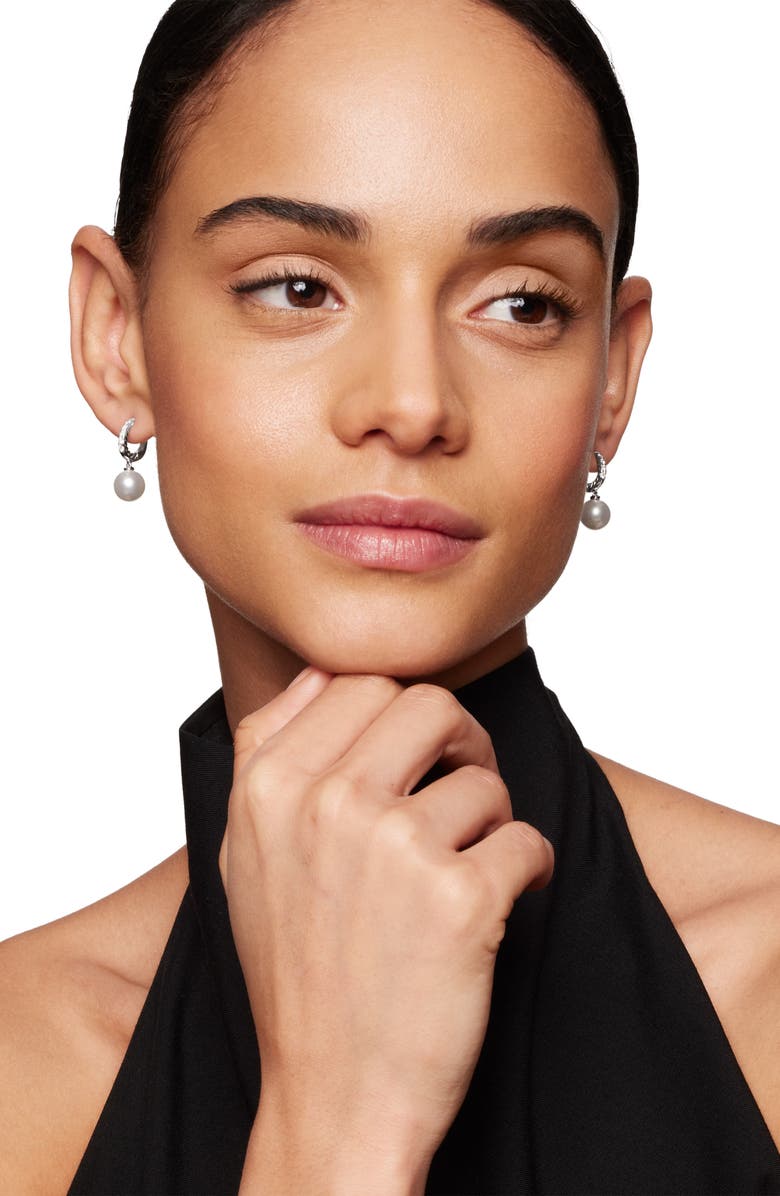 David Yurman Pearl and Pavé Drop Earrings in 18K Yellow Gold with Diamonds, Alternate, color, Sterling Silver