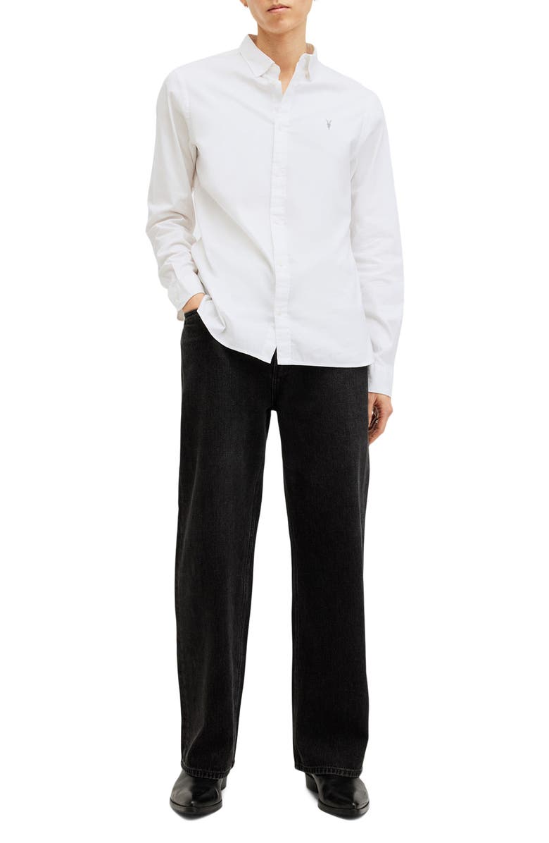 AllSaints Hawthorne Solid Stretch Cotton Button-Up Shirt, Alternate, color, White