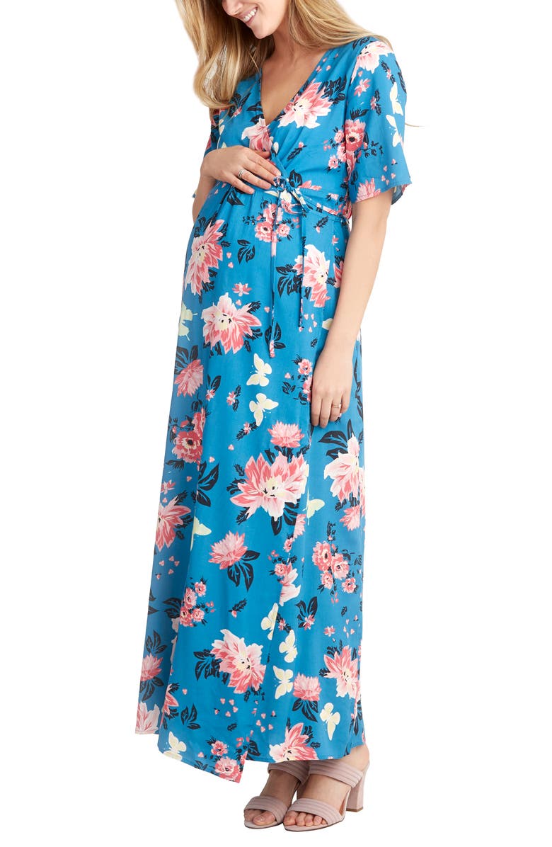 Nom Maternity Landon Maxi Wrap Maternity/Nursing Dress, Alternate, color, Floral