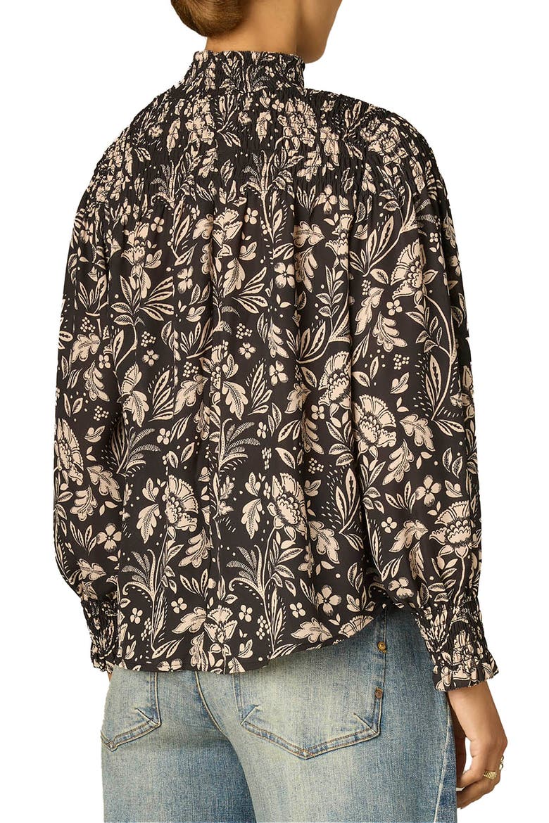 Long Smock Flounce Sleeve Funnel Neck Top, Alternate, color, BLACK/ PEARL DUST