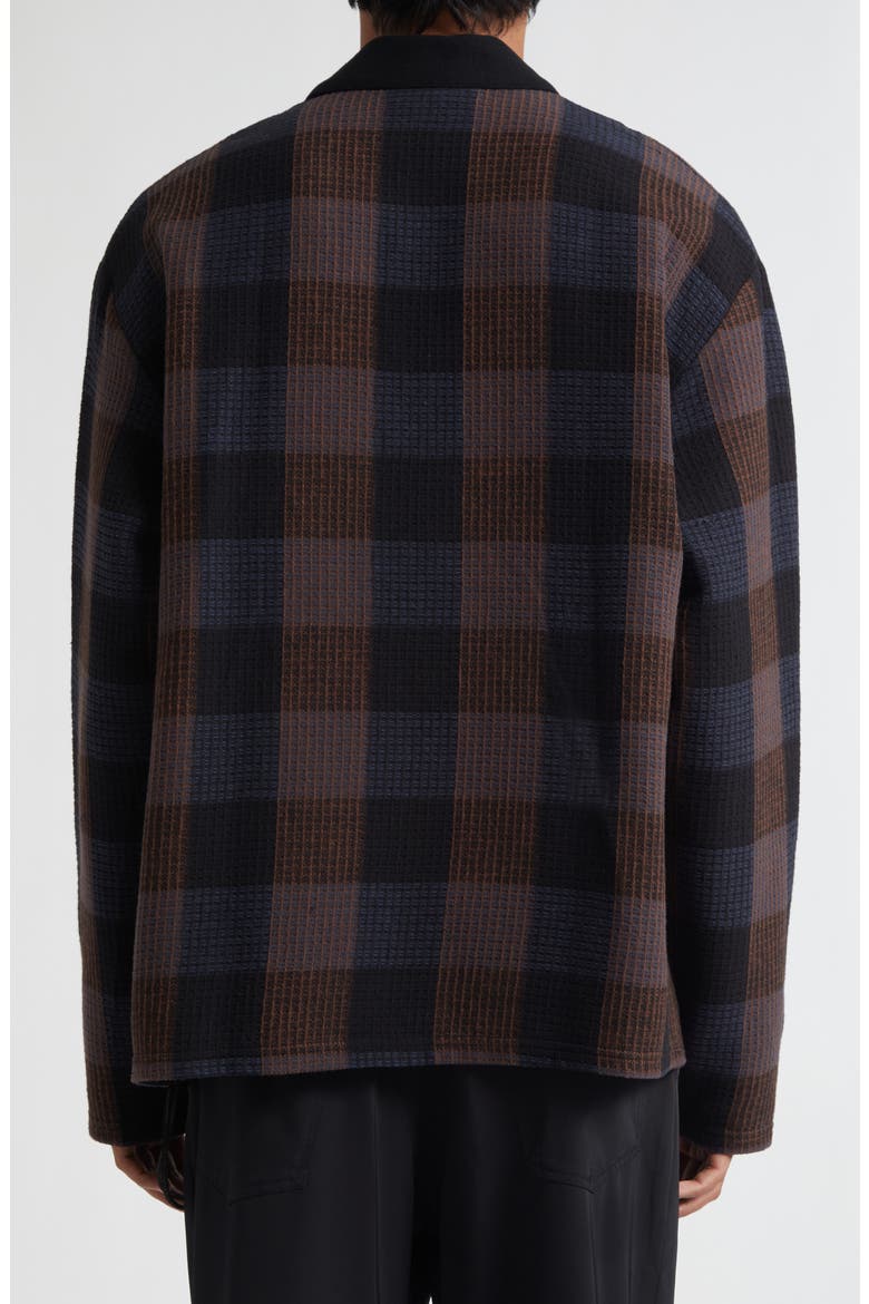Plaid Long Sleeve Cotton Polo, Alternate, color, BLACK