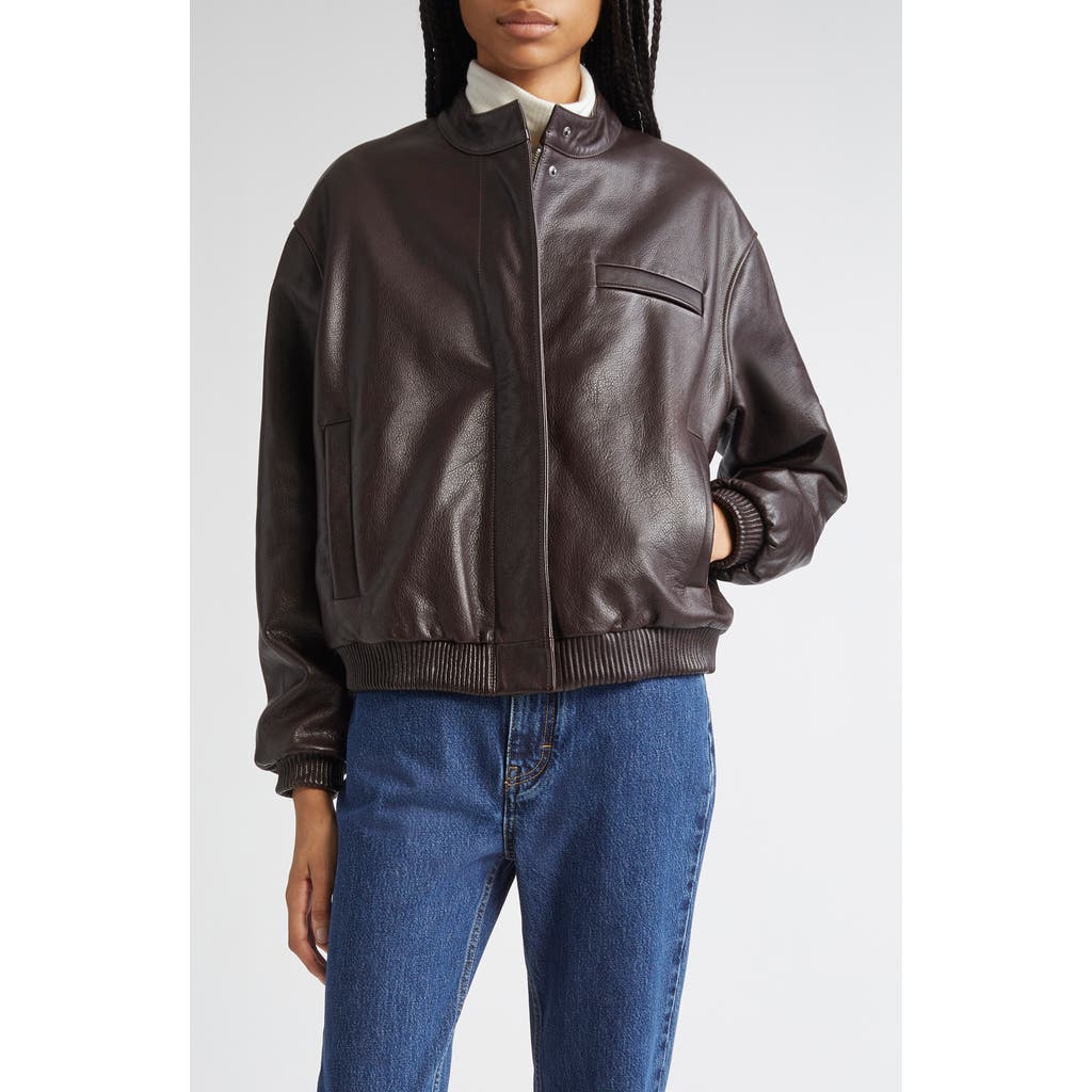 Loulou De Saison Marlow Leather Bomber Jacket In Brown