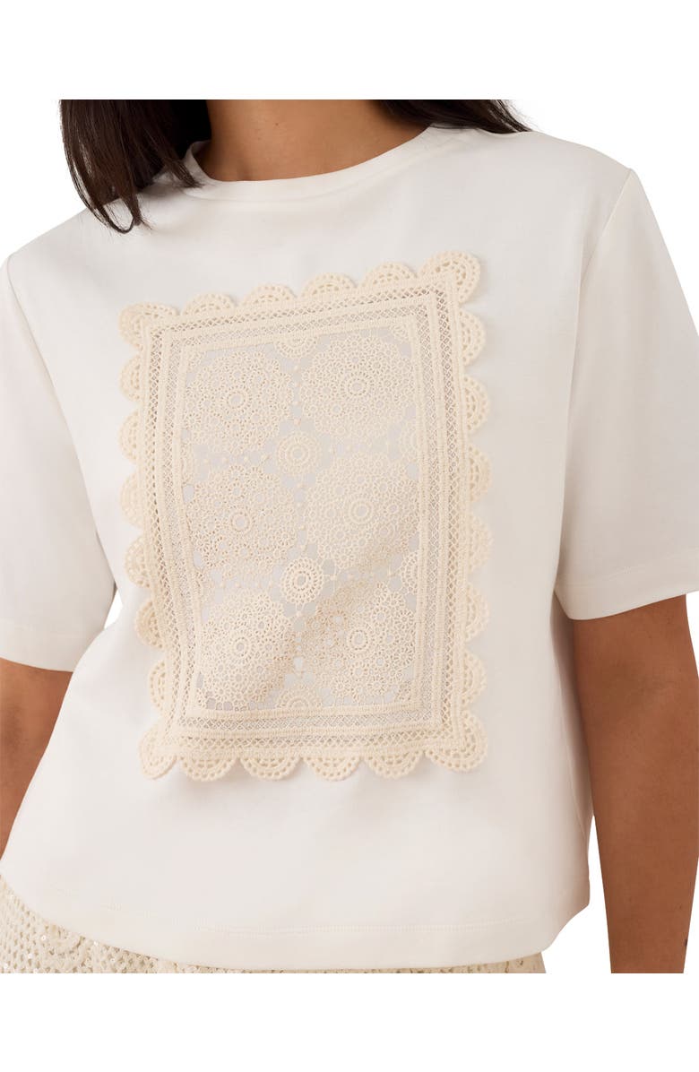 MINT VELVET Crochet Panel T-Shirt, Alternate, color, Ivory