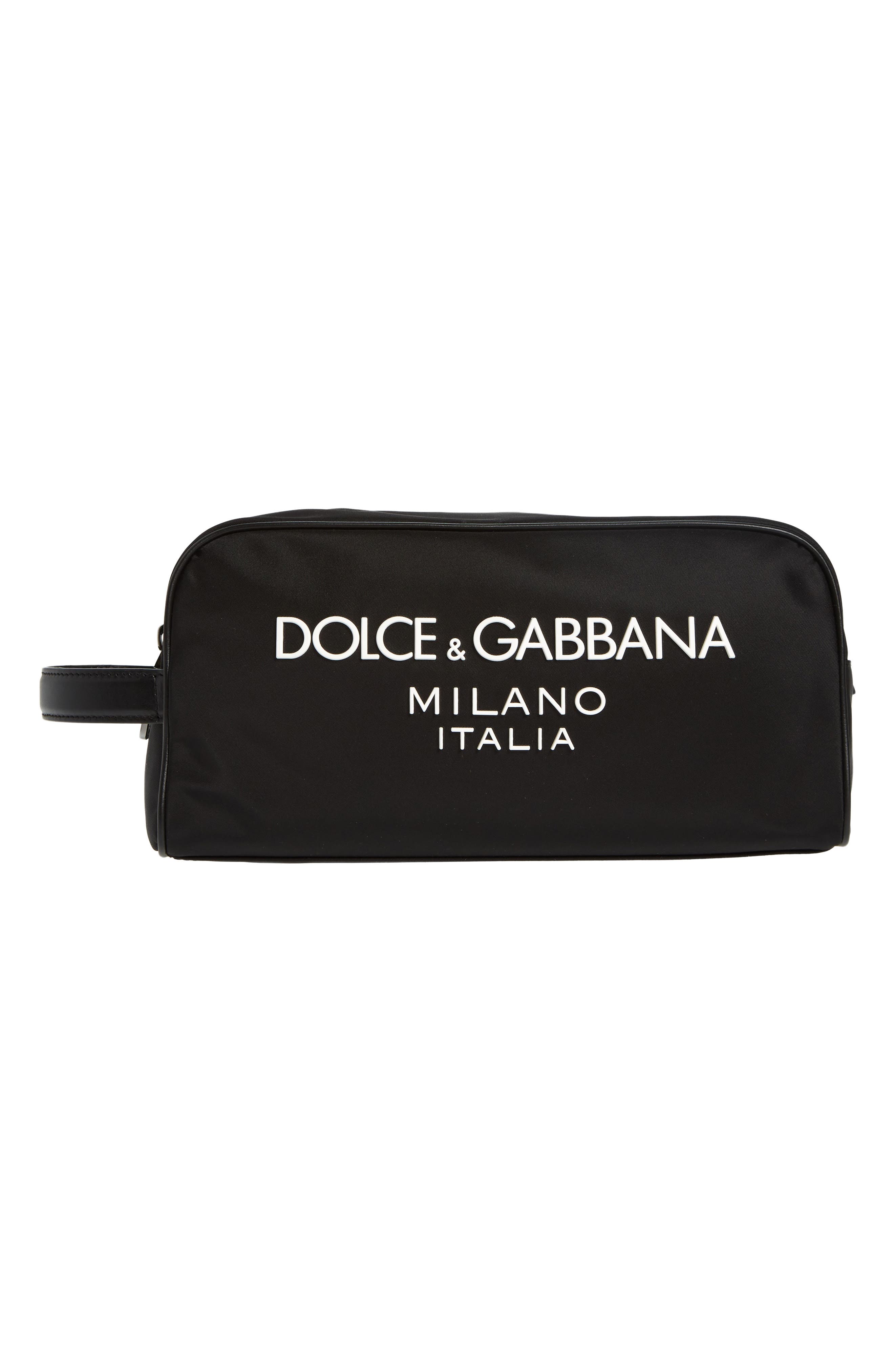 Dolce&Gabbana Rubberized Logo Nylon Blend Toiletry Bag, Main, color, Black/ Black
