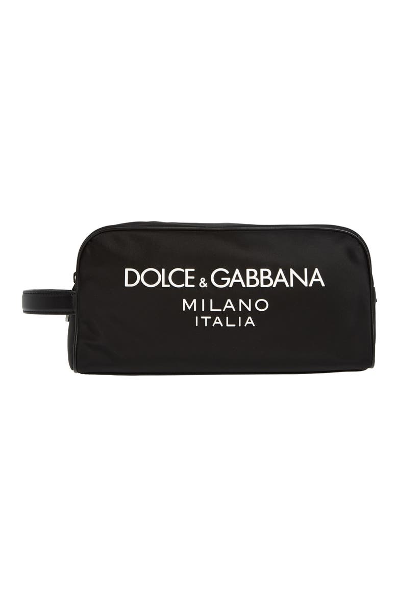 Rubberized Logo Nylon Blend Toiletry Bag, Main, color, BLACK/ BLACK