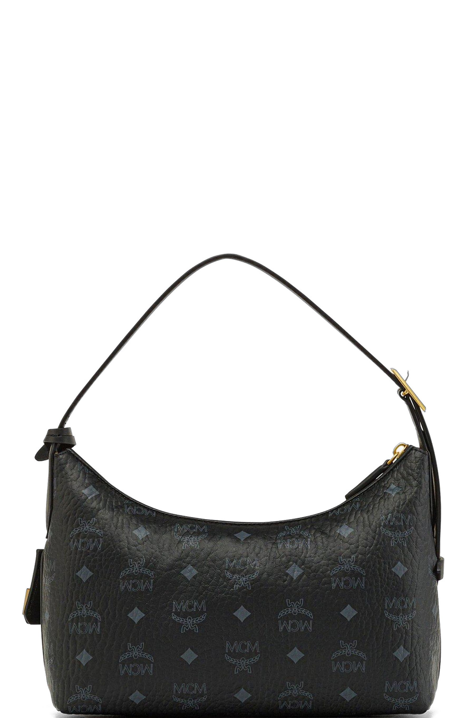 MCM Aren Hobo in Visetos, Alternate, color, Black