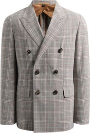 BOSS Heston Slim Fit Plaid Double Breasted Wool Blend Suit Jacket