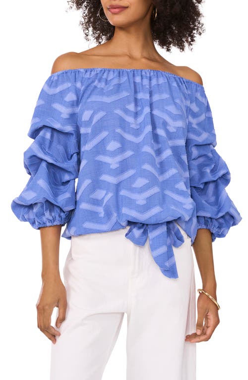 Vince Camuto Jacquard Off The Shoulder Bubble Sleeve Top In Serene Sky