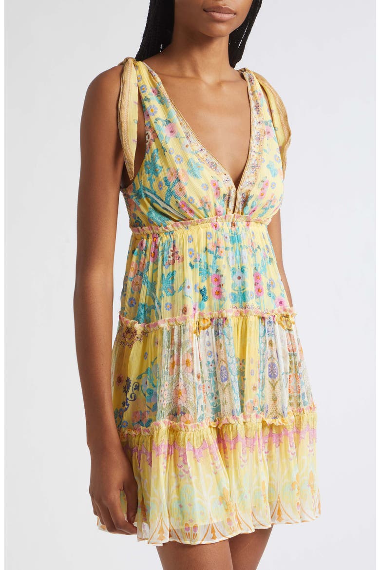 Barcelona Print Tiered Silk Sundress, Alternate, color, BARCELONA BEB