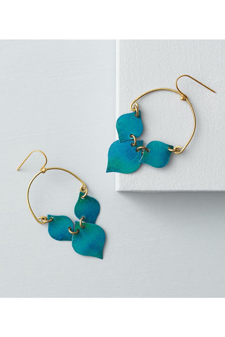 Chameli Leaf Teal Drop Earrings, Main, color, Teal