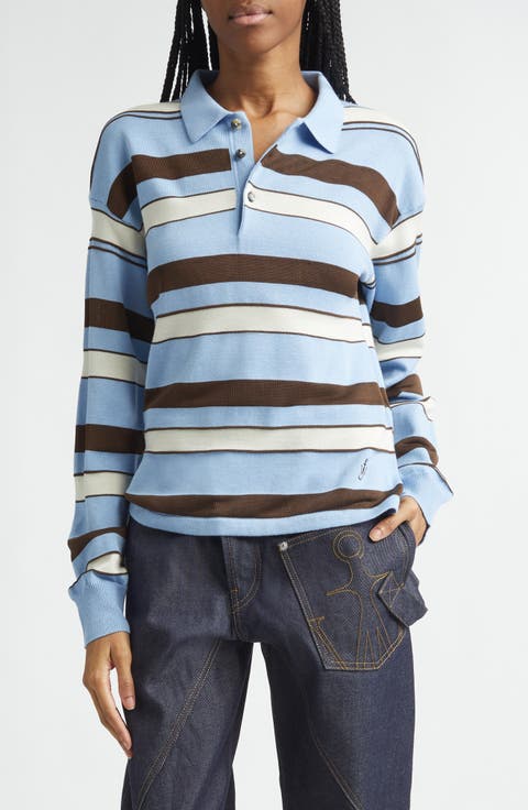 Stripe Cotton & Wool Blend Rugby Polo
