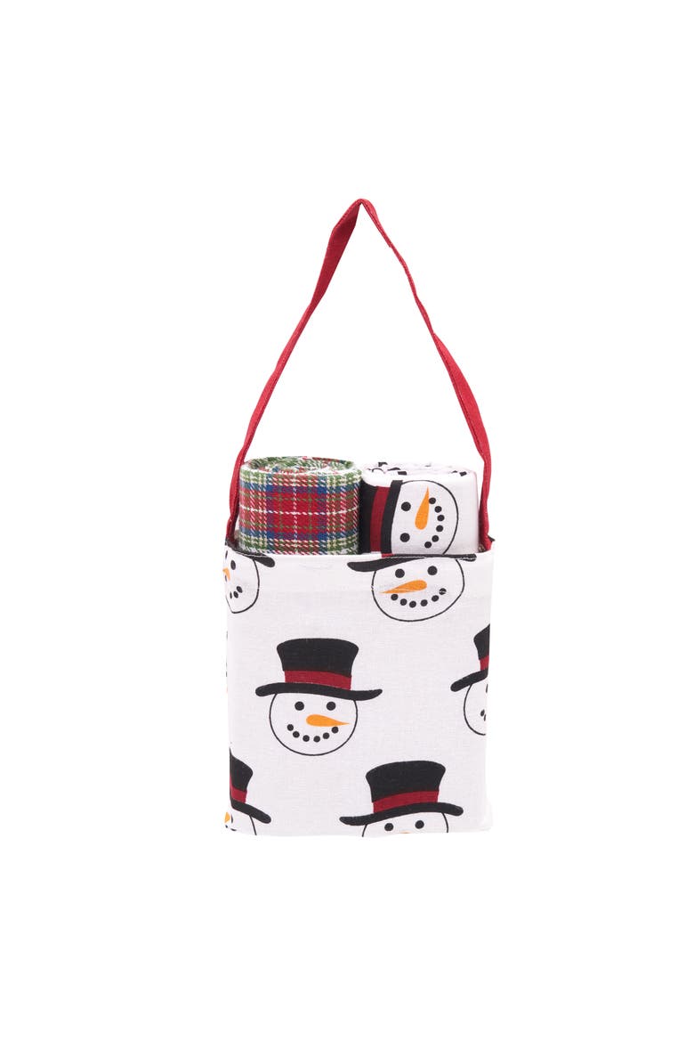 Snowman Plaid Dishtowel & Gift Bag Bundle Set of 3, Main, color, White