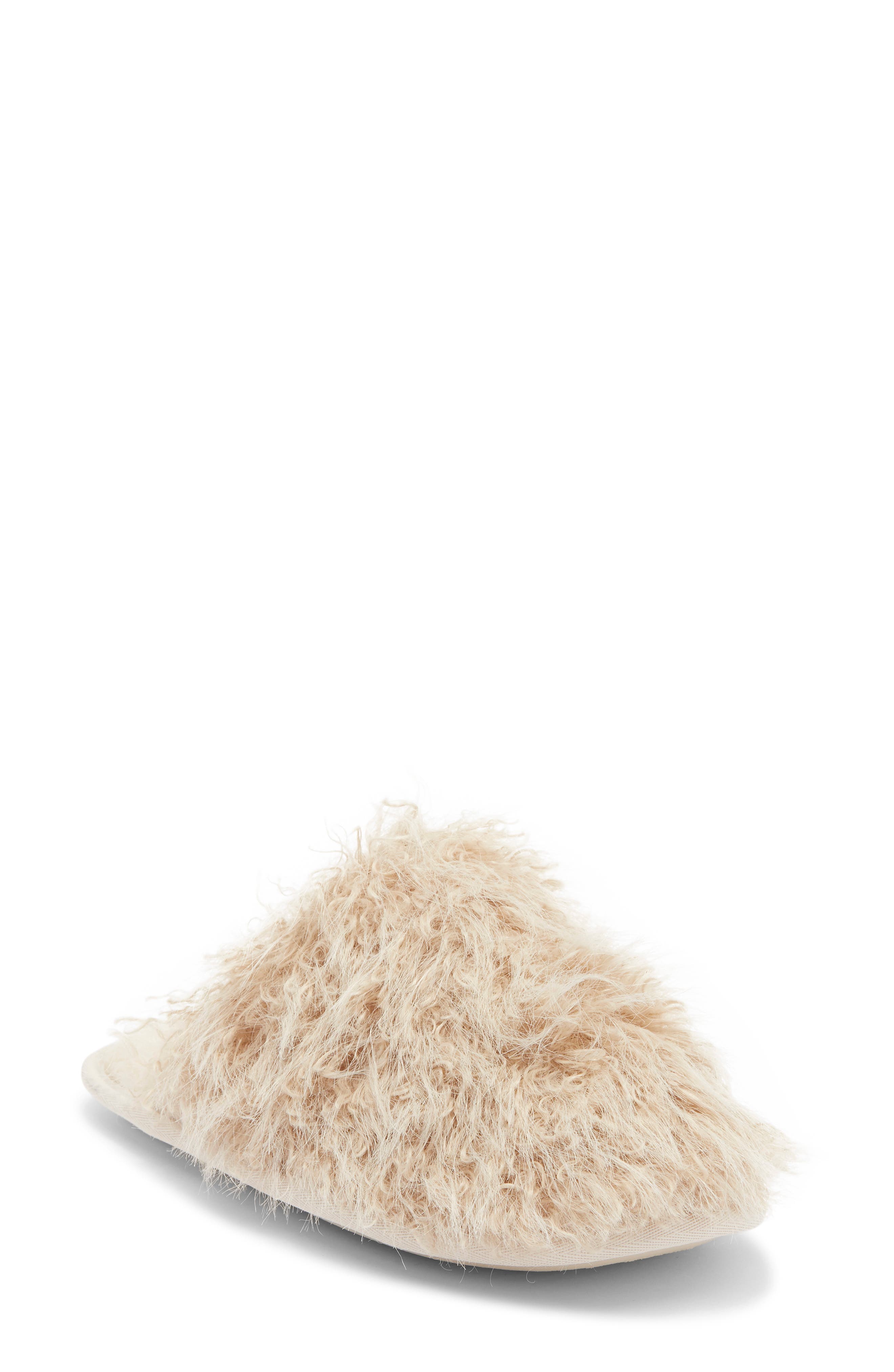 Rebecca Minkoff James Faux Fur Scuff Slipper, Main, color, Tan