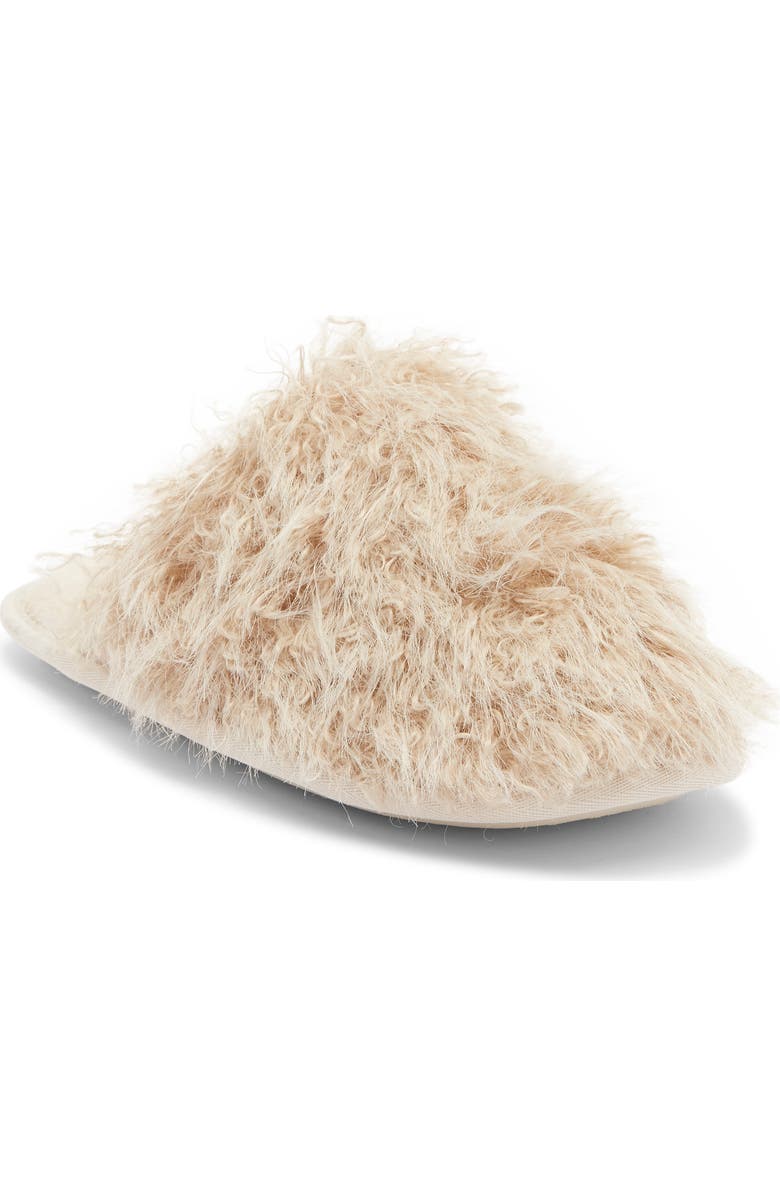 Rebecca Minkoff James Faux Fur Scuff Slipper, Main, color, Tan