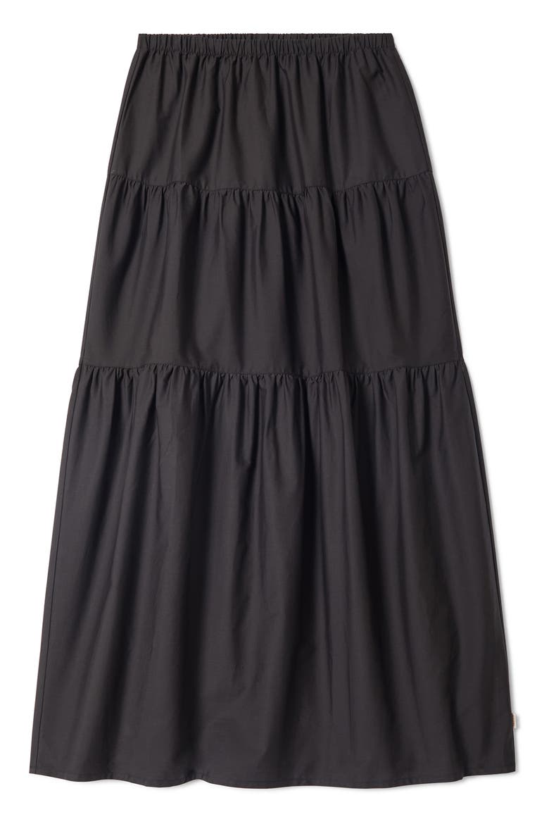 The Abigail Tiered Cotton Maxi Skirt, Alternate, color, BLACK