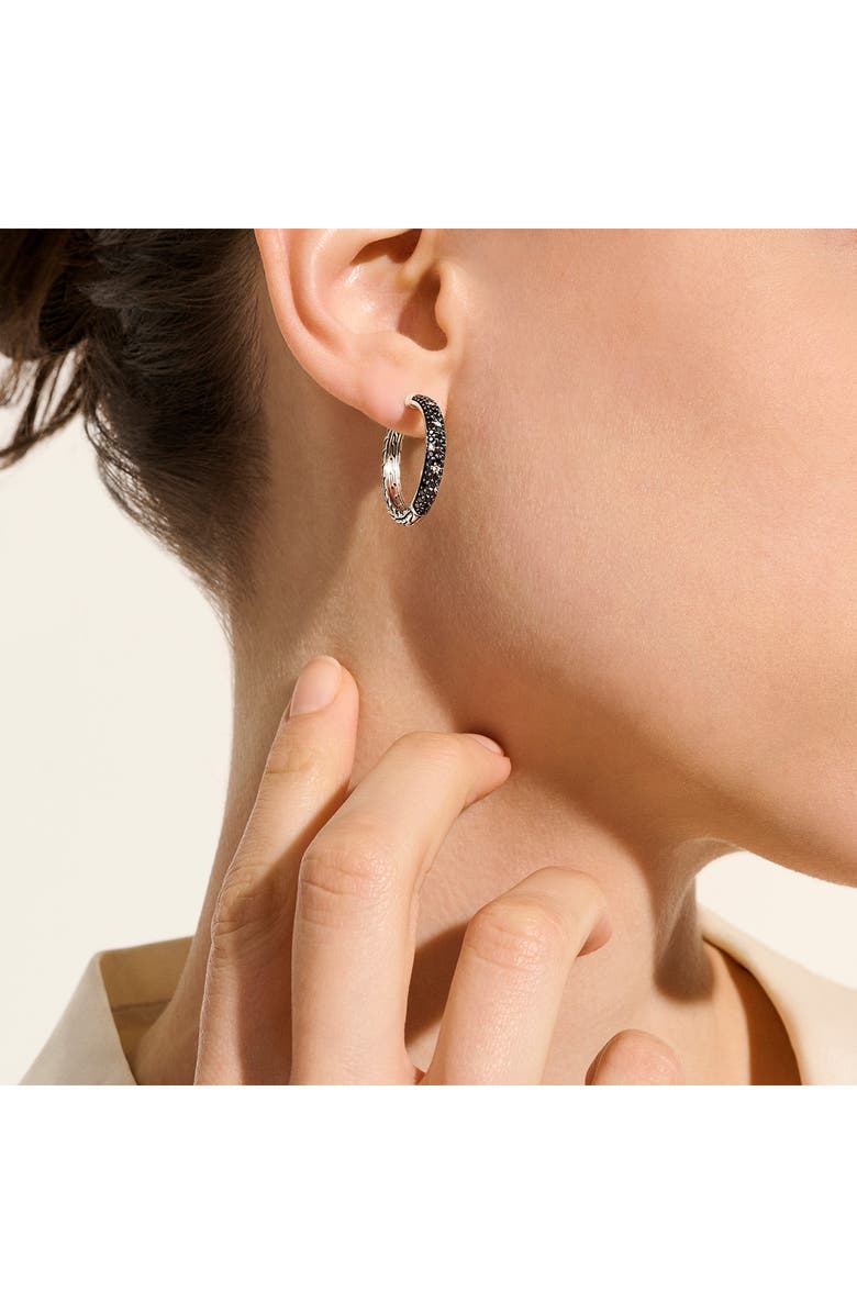 John Hardy JH Essentials Hoop Earrings, Sterling Silver, Black Sand Diamond Pavé, 22.5mm, Alternate, color, 