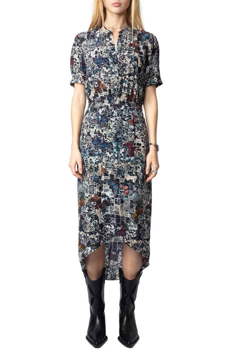Zadig & Voltaire Rimaz Soft Butterflies Short Sleeve Shirtdress, Main, color,