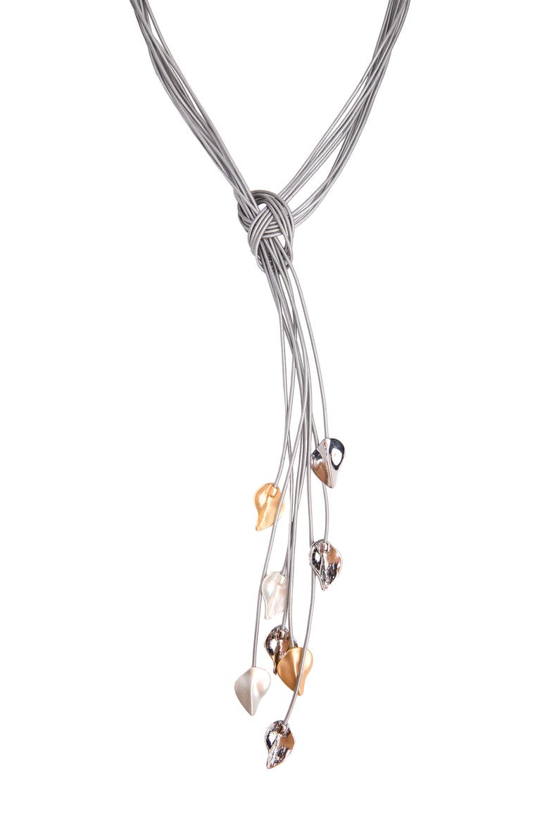 Metallic Leaf Pendant Necklace, Alternate, color, GREY