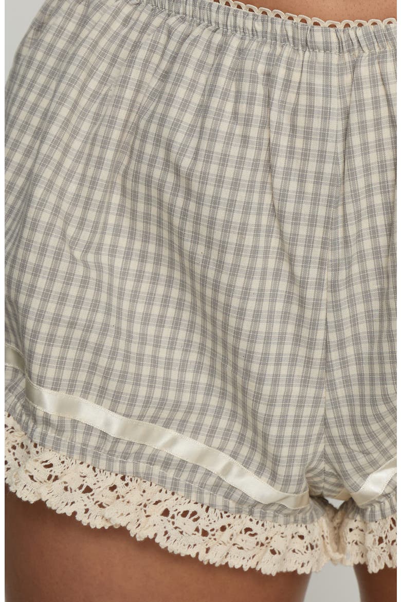 Rhubarb Gingham Lace-Trimmed Shorts, Alternate, color, BEIGE