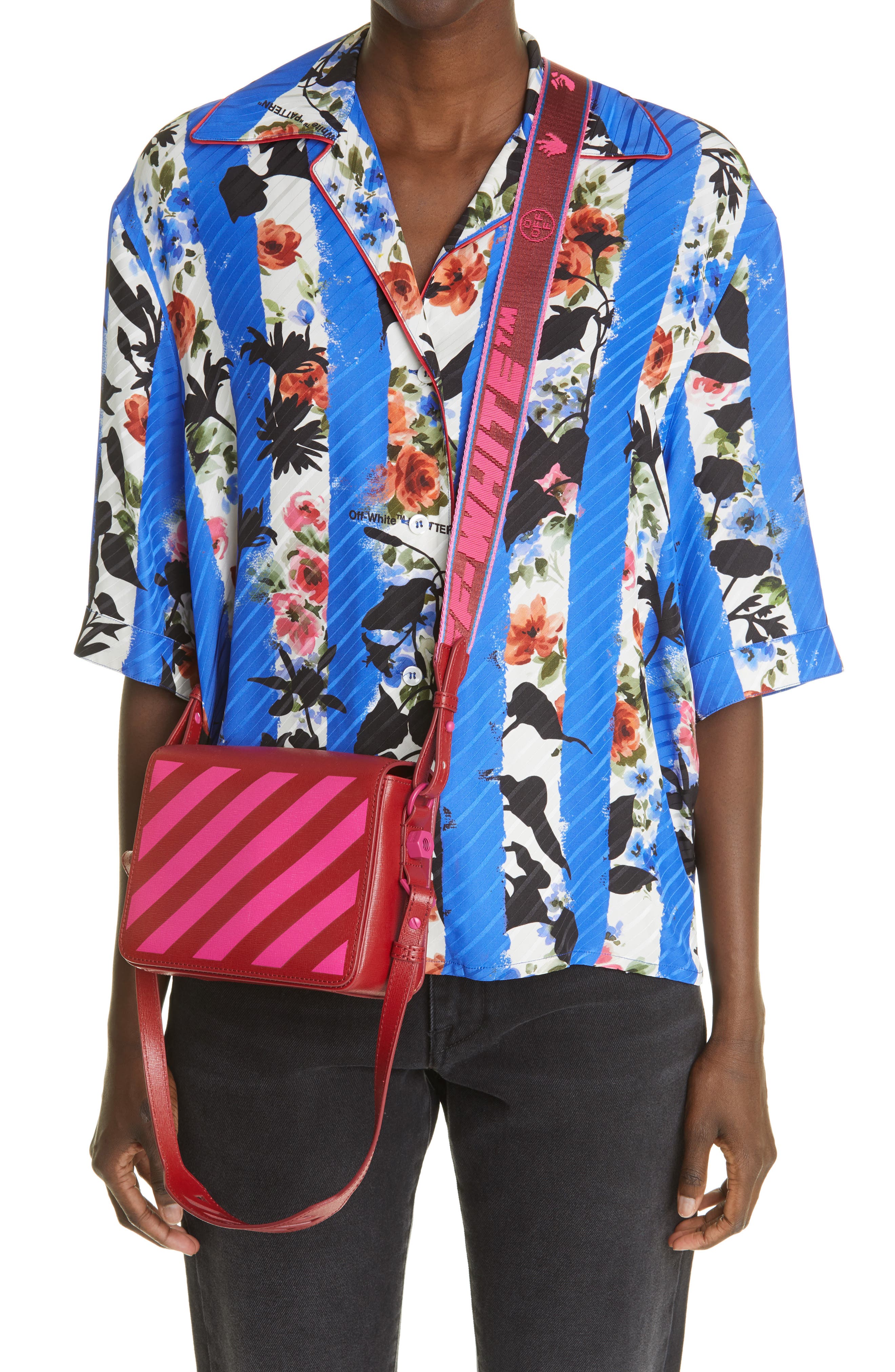 Off-White Diagonal Stripe Shoulder Bag, Alternate, color, 