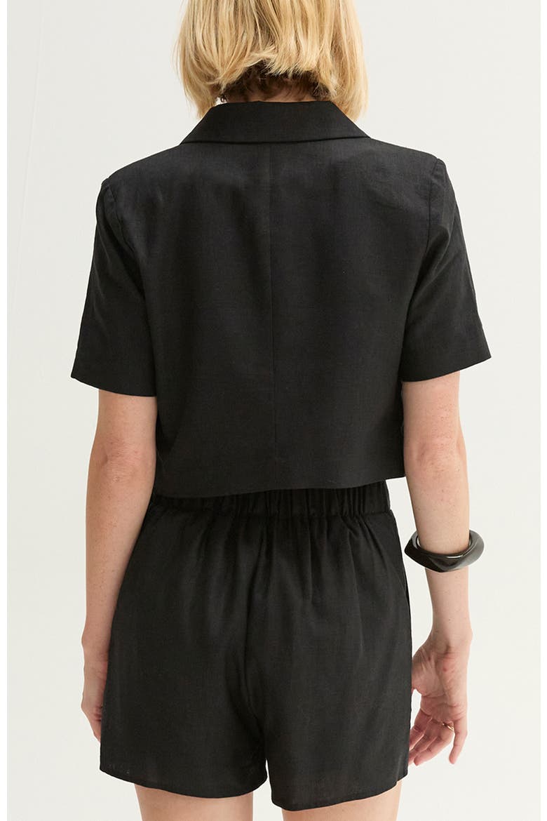 Cropped Linen Blend Blazer, Alternate, color, Black