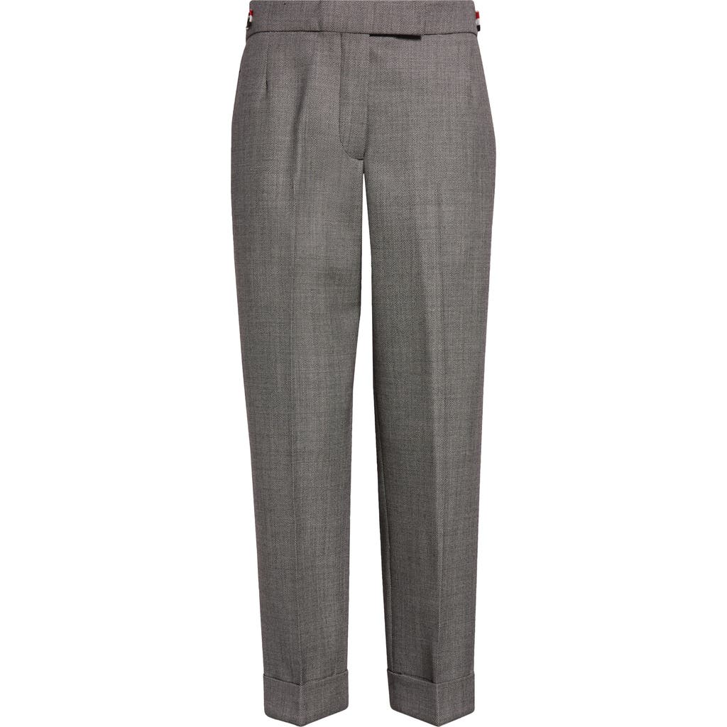 Thom Browne Low Rise Side Tab Slim Fit Wool Piqué Pants In Black/white