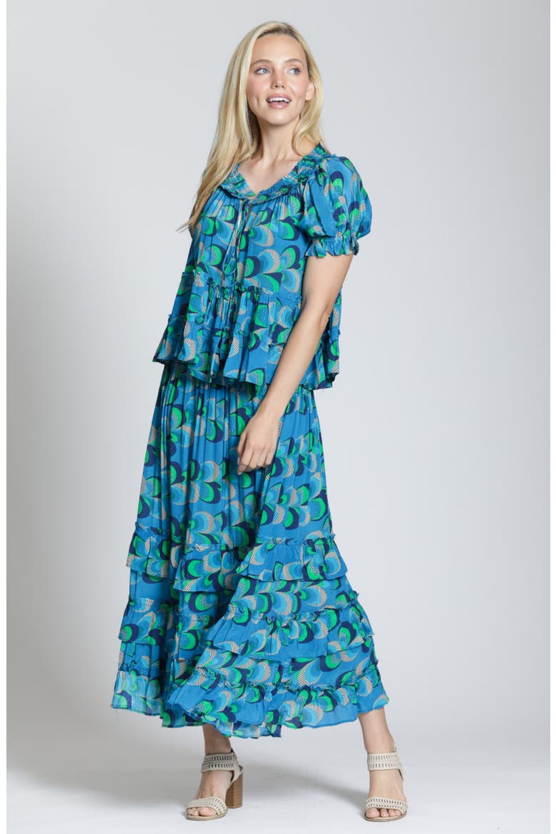 Tiered Pull-On Midi Skirt, Alternate, color, BLUE LAGOON