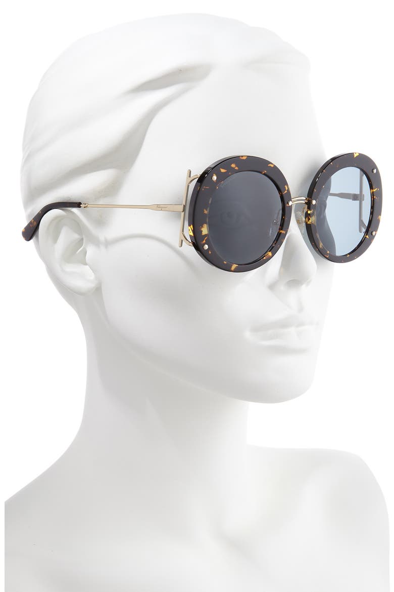 Salvatore Ferragamo 52mm Gancio Round Sunglasses, Alternate, color, HAVANA VINTAGE