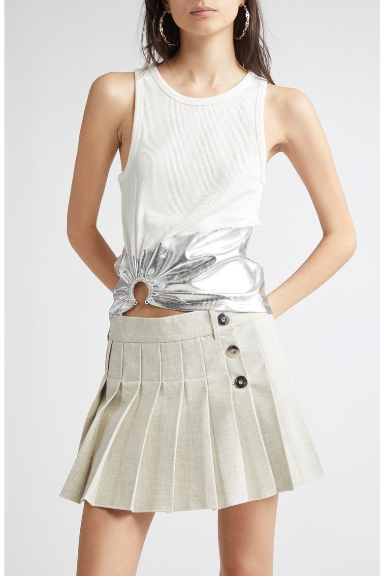 Metallic Pierced Hem Rib Tank, Main, color, WHITE/ SILVER