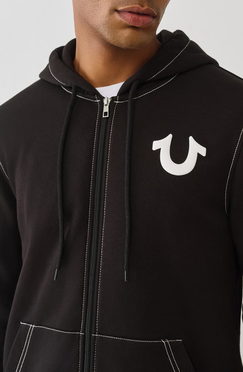True Religion Floating Horseshoe Zip Hoodie, Alternate, color, Jet Black