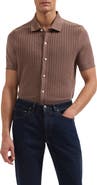 Bugatchi Basket Weave Knit Short Sleeve Cotton Full Button Cardigan