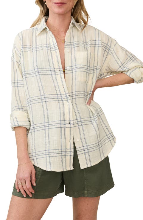 Dune Plaid Organic Cotton Gauze Button-Up Shirt