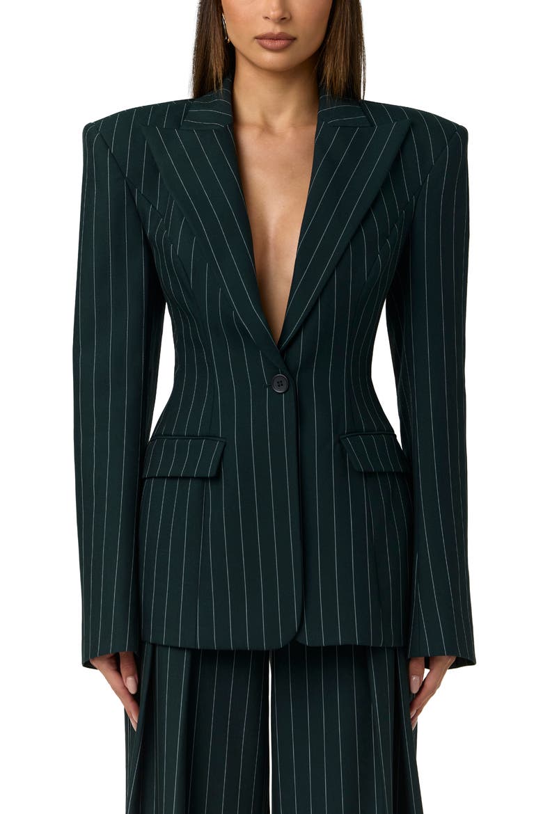Pinstriped Suited Blazer, Main, color, MIDNIGHT TEAL