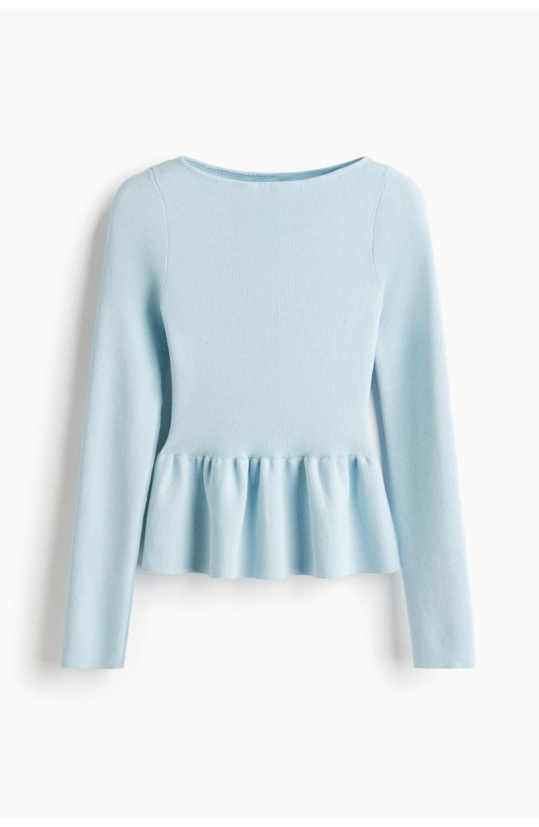 H&M Knitted Peplum Top, Main, color, Light Blue