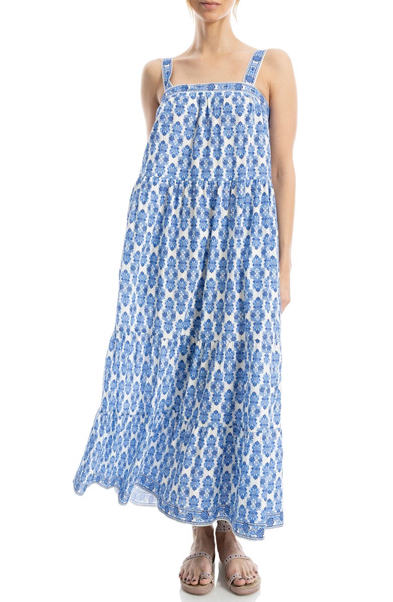 MAX STUDIO Floral Tiered Cotton Blend Maxi Dress, Main, color, 