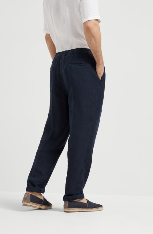 Brunello Cucinelli Leisure Fit Trousers With Drawstring In Navy Blue